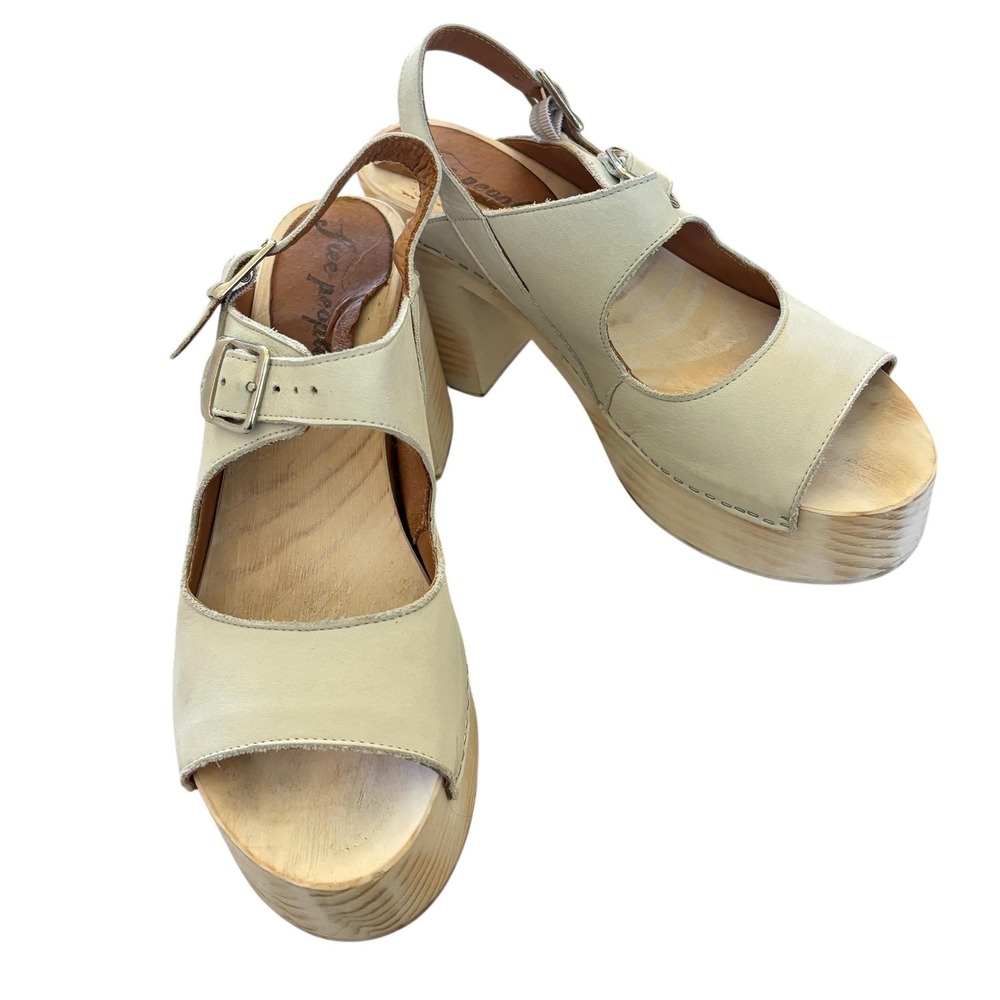 Free People Belem Platform Clogs Shoes Womens 9‎ White Wood Block Heel Sandals
